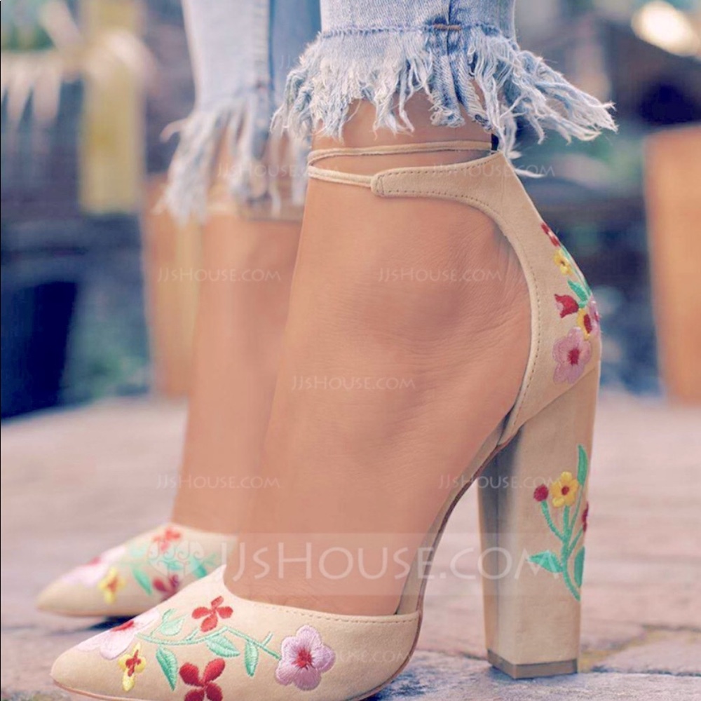 Floral chunky heels